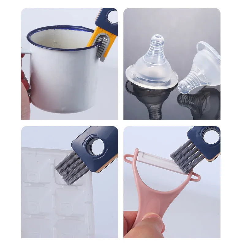 Blue and grey 4-in-1 multifunctional bottle and cup cleaning brush set with silicone, wire, and bristle heads.