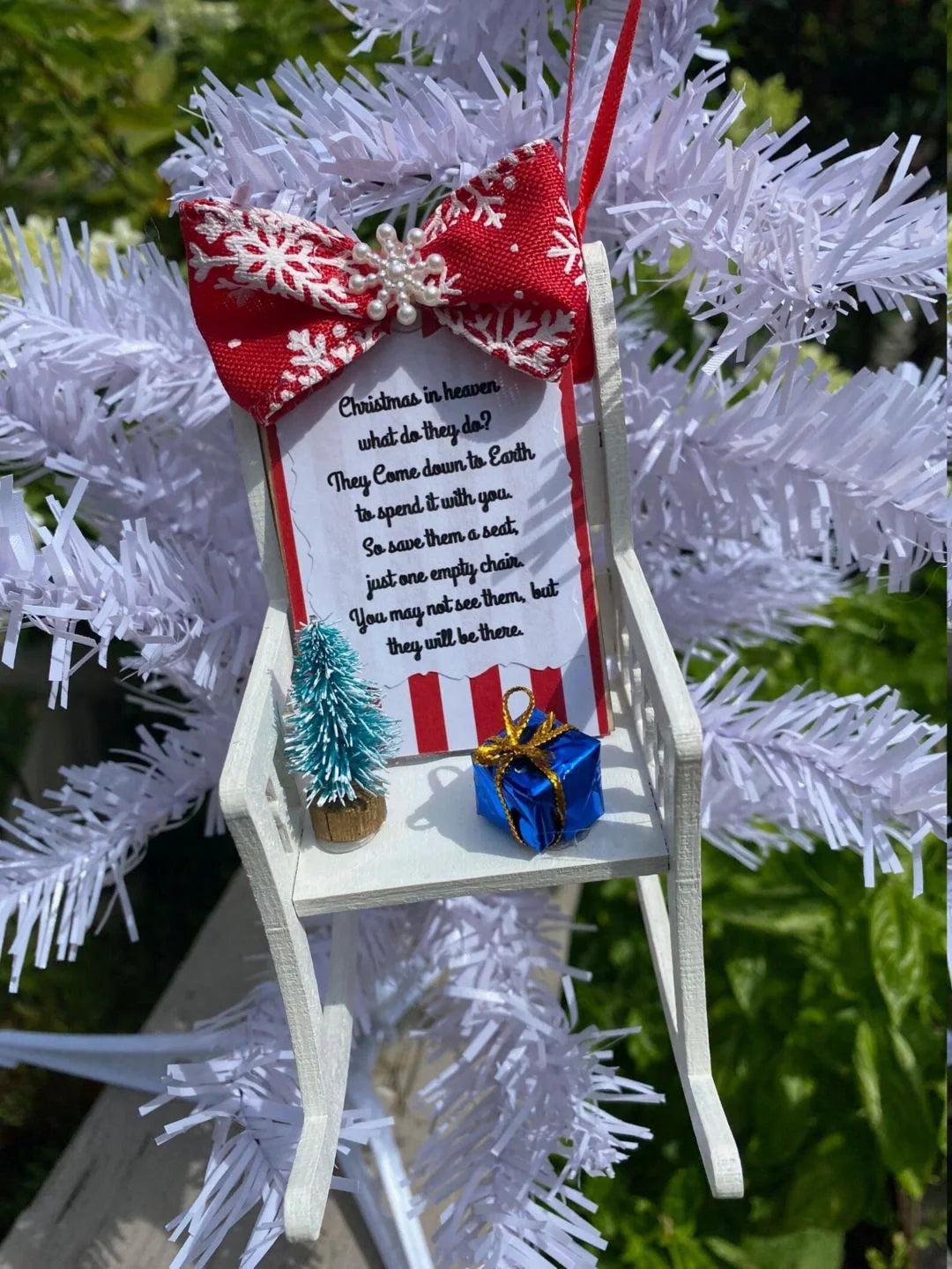 Heaven Chair Christmas Ornament memorial decoration with rustic design