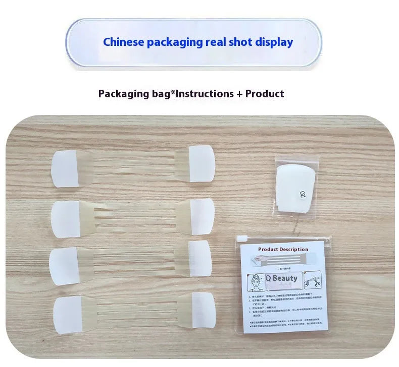 Skin tone neck firming adhesive tape with four straps and twenty patches in packaging