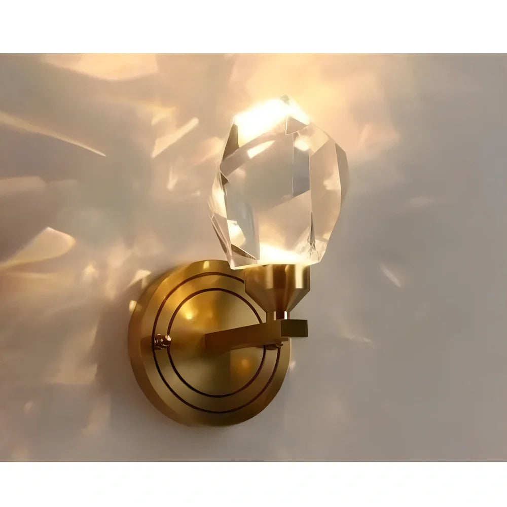 Copper modern crystal wall lamp with rotating light feature, 11.5cm length, for 15-30m² rooms