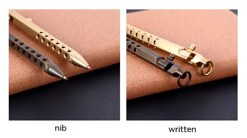 Brass hexagonal bolt action roller pen with 0.5mm tip in natural or black finish