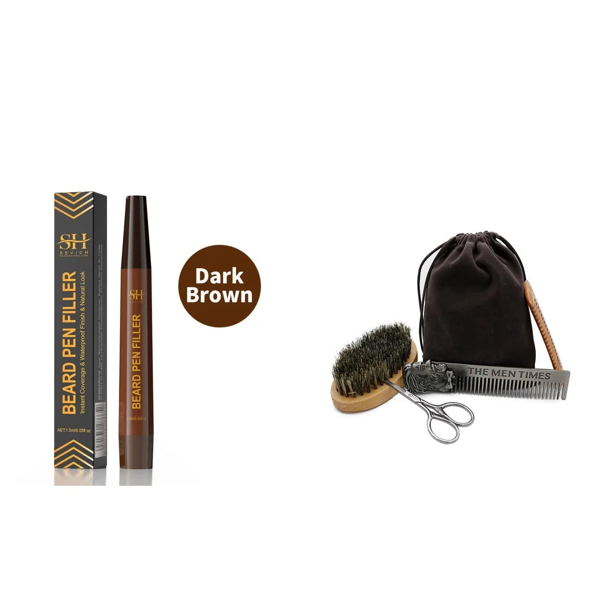Men's sweatproof waterproof beard eyebrow filler pencil in black or dark brown