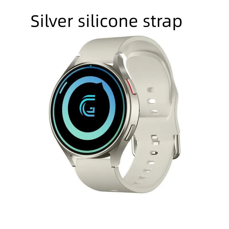 Replacement smart watch strap in black or silver silicone or steel, with coarse or fine steel options.