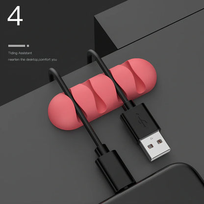 TPR silicone cable holder with Korean flannelette backing organising USB and network cables