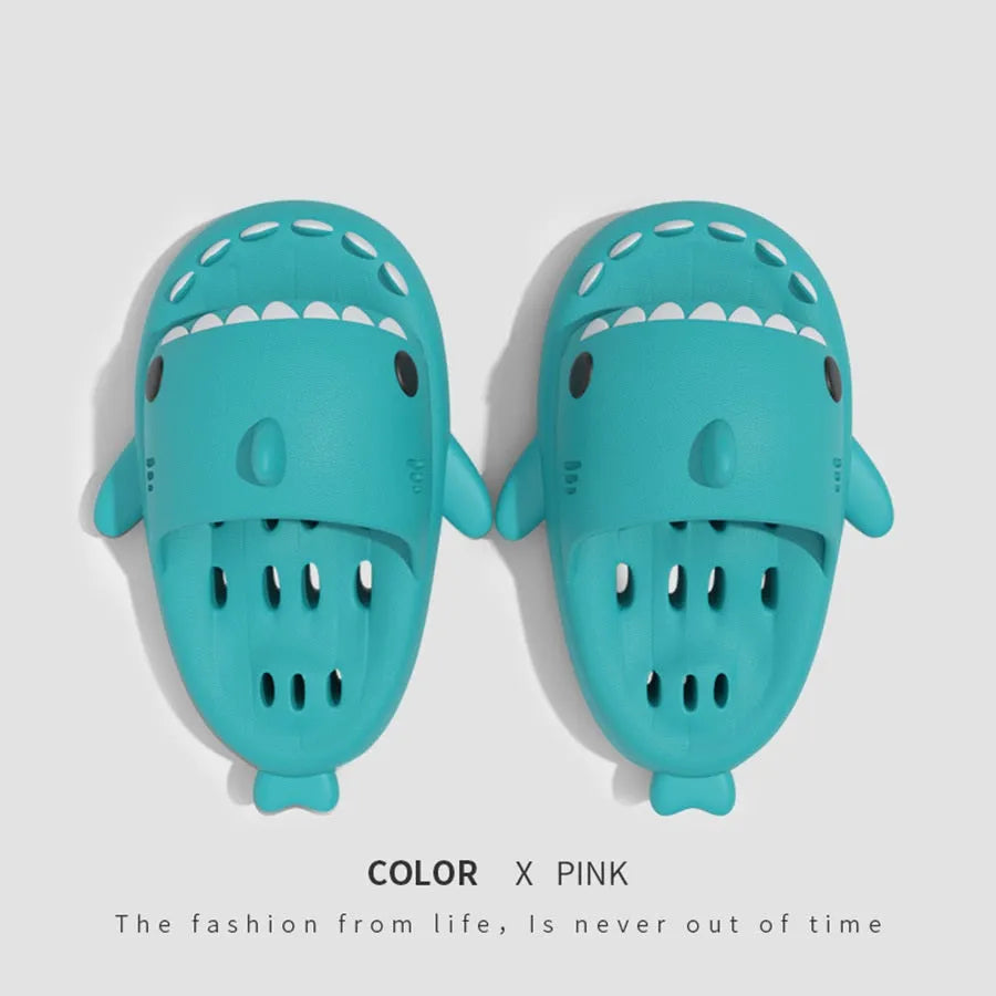 Shark slippers with drain holes, EVA quick-drying shower shoes, unisex open toe slides