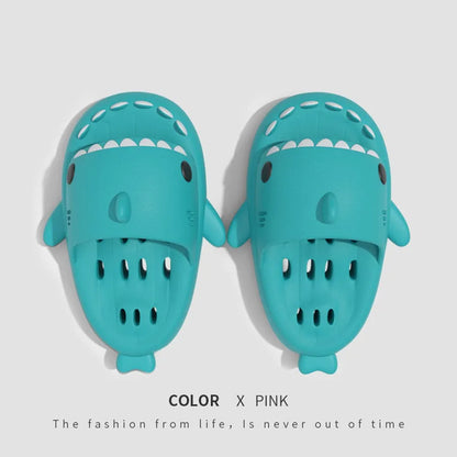 Shark slippers with drain holes, EVA quick-drying shower shoes, unisex open toe slides