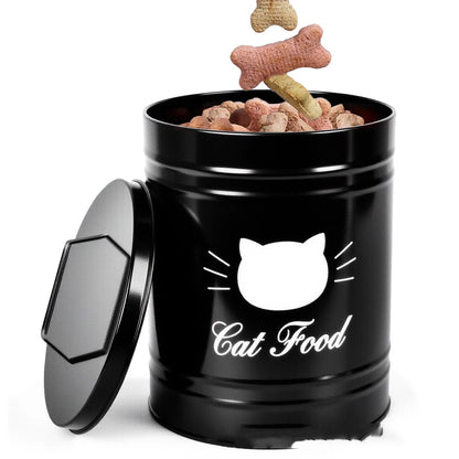 Round metal can with secure lid for dry food storage, showing black and white inner box options