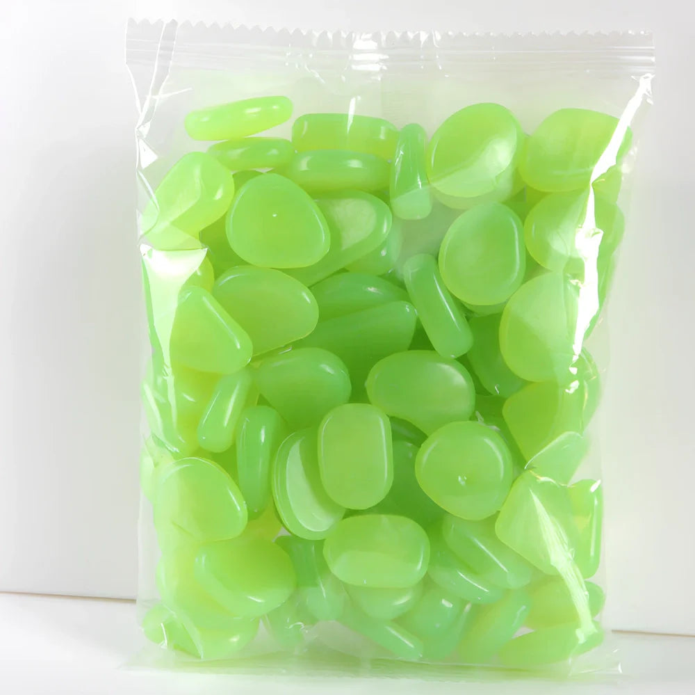 Blue, green, and white glow in the dark resin rocks for aquarium decoration with irregular shapes