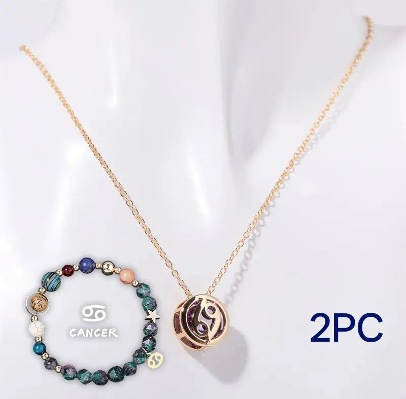 Natural stone beaded necklace and matching bracelet jewellery set showing one of 12 available style variations.