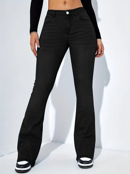 Women's slim-fit flared high-waist jeans in cotton stretch fabric