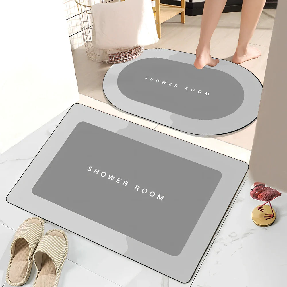 Rectangular bathroom floor mat with check pattern in blue colour, measuring 40x60cm with non-slip backing