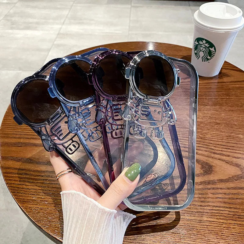 Glitter Astronaut Phone Case with Stand for iPhone in various colors