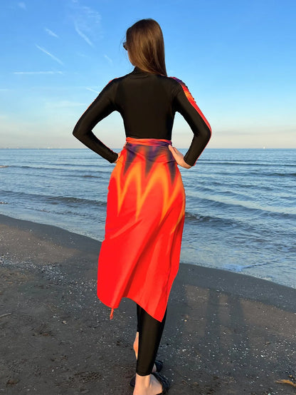 Women's conservative style three-piece polyester bikini set in colour 427 on a mannequin.