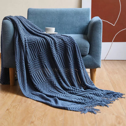 Nordic Sofa Blanket in imitation cashmere with tassel shawl design, available in multiple colors