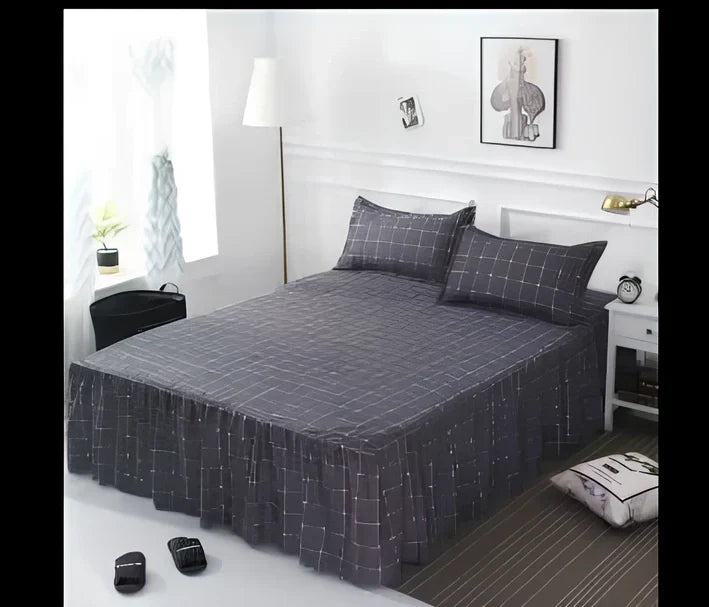 Pure cotton bed skirt pillowcase set with twill weave diagonal pattern in multiple colour options