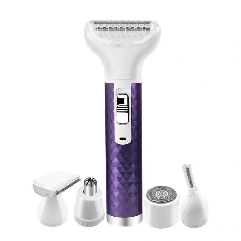 Portable electric razor for women with 5-in-1 functionality for painless hair trimming