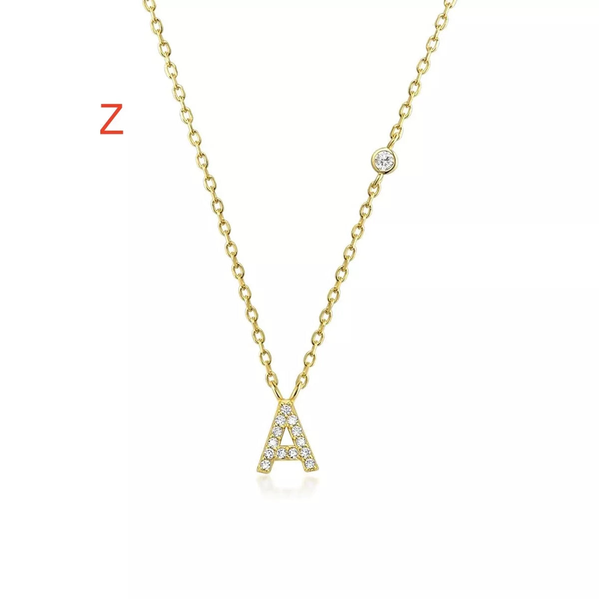 Custom Initial Necklace with sparkling CZ pendant, available in gold or silver finish