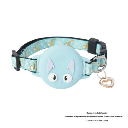 Adjustable AirTag cat collar with plastic protective case in pink, blue, light green, and black colour options
