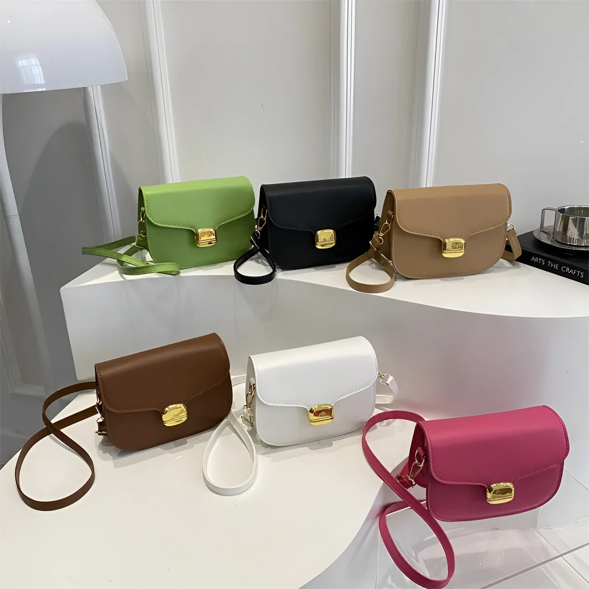 Simple PU leather women's handbag with phone pocket and change compartment in six colour options