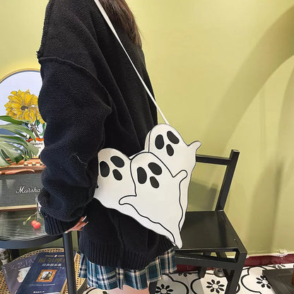Halloween 3D ghost design PU crossbody bag for women in white, black, and green