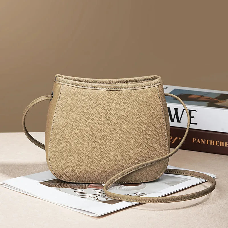 Genuine leather cowhide messenger bag for women in square vertical shape with organised internal compartments