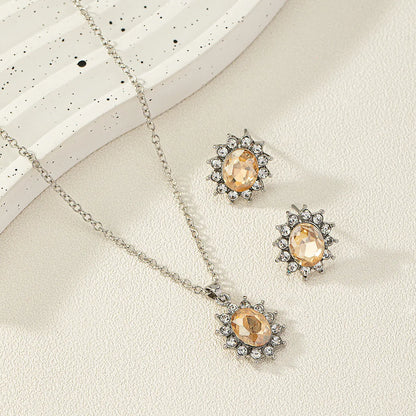 Women's sunflower zircon jewellery set with necklace and earrings in six colour options