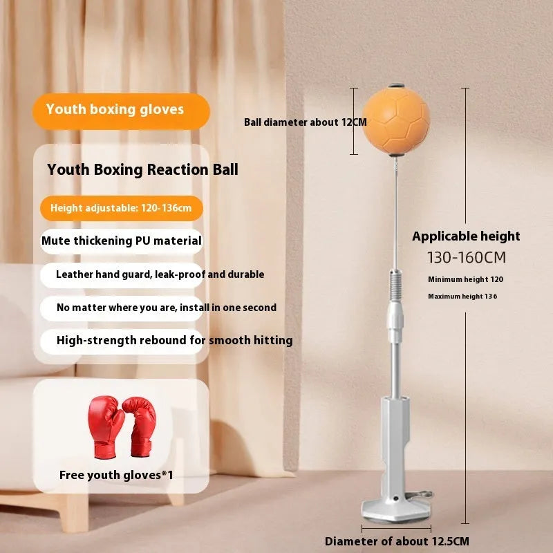Vertical boxing reaction speed ball with roly-poly base and focus mitts in orange and grey colour options