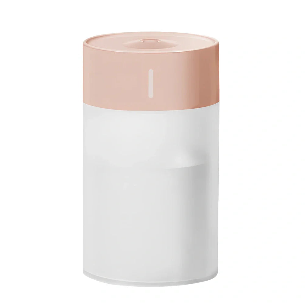 Columnar ultrasonic humidifier in pearl white measuring 140mm × 70mm with USB cable