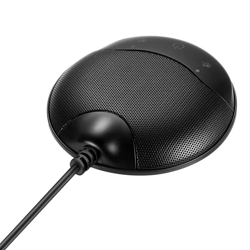 Black USB condenser microphone for conference calls and gaming with compact 9cm design
