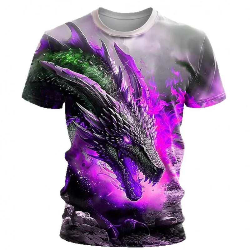 Men's grey T-shirt with a large blue and white 3D wind dragon printed design on the front.