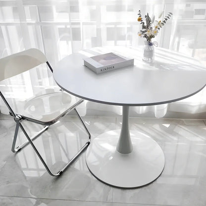 Scandinavian style coffee table with folding chairs in white finish, 60cm diameter