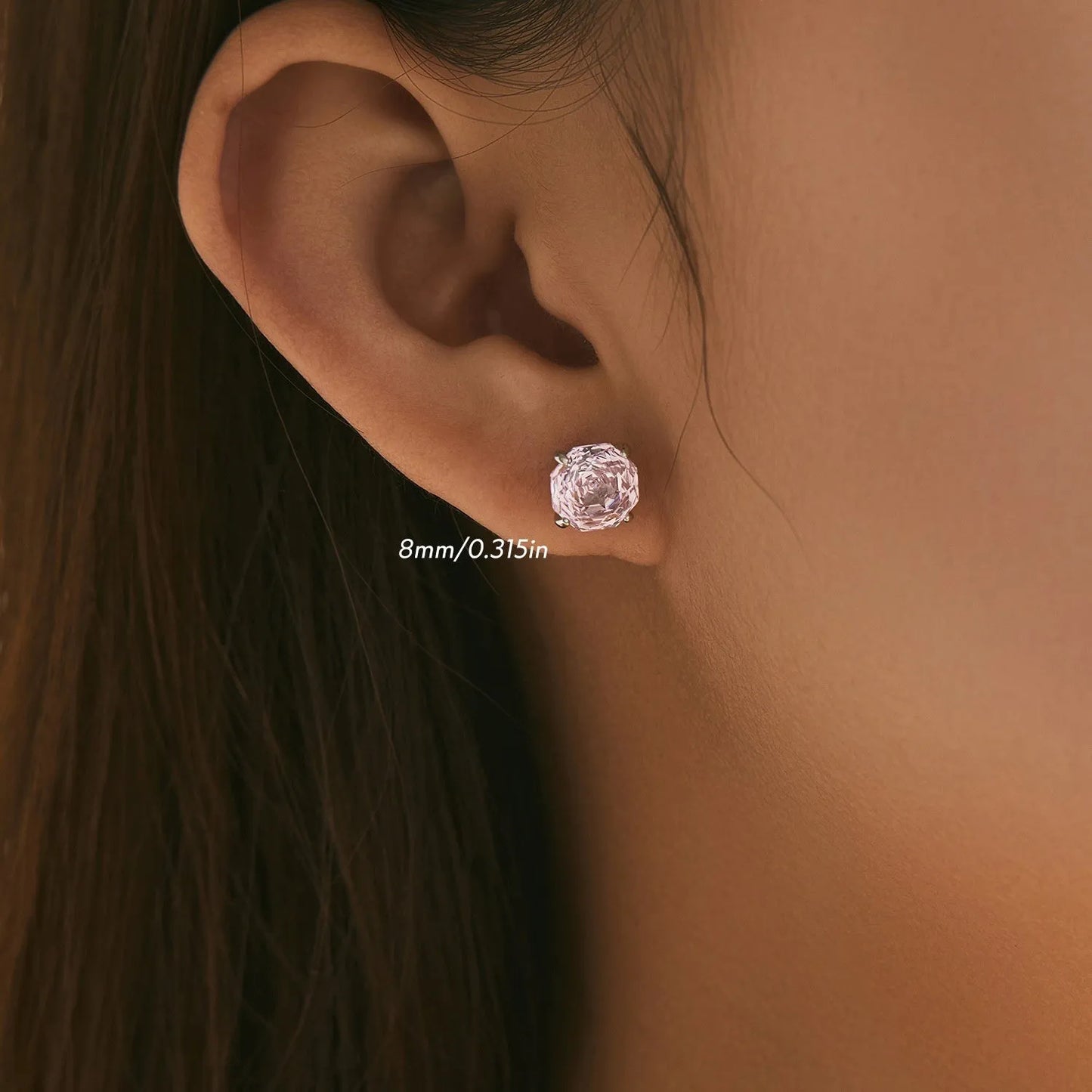 S925 sterling silver rose stud earrings for women in 6mm and 8mm sizes with butterfly backs