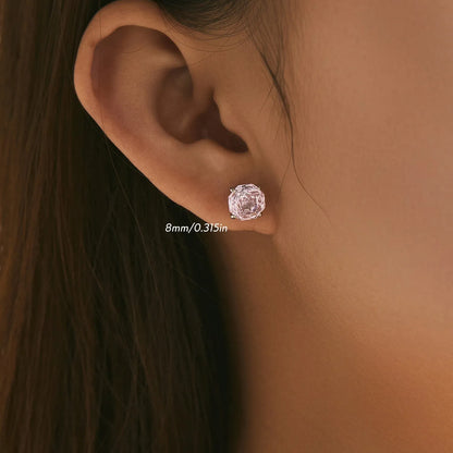 S925 sterling silver rose stud earrings for women in 6mm and 8mm sizes with butterfly backs