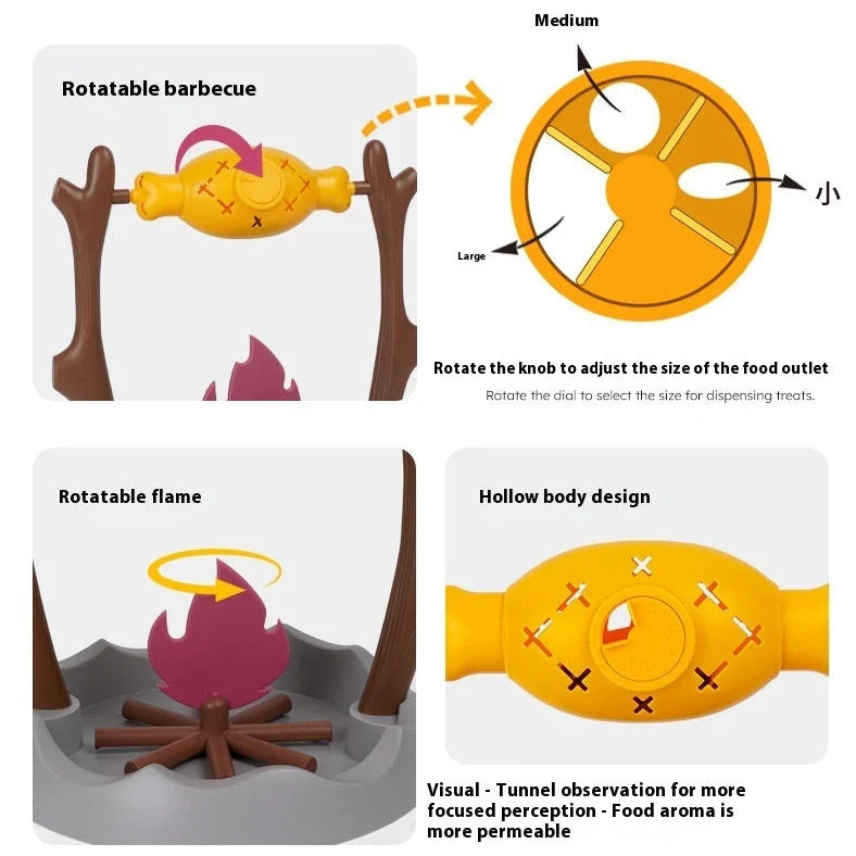 30x30x29cm cat toy with barbecue tumbling design and leakage food feeder mechanism made from ABS, PP and TPR materials