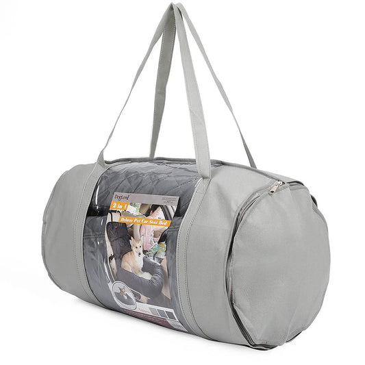 Folding pet carrier with black 900D nylon exterior and waterproof base for car seats