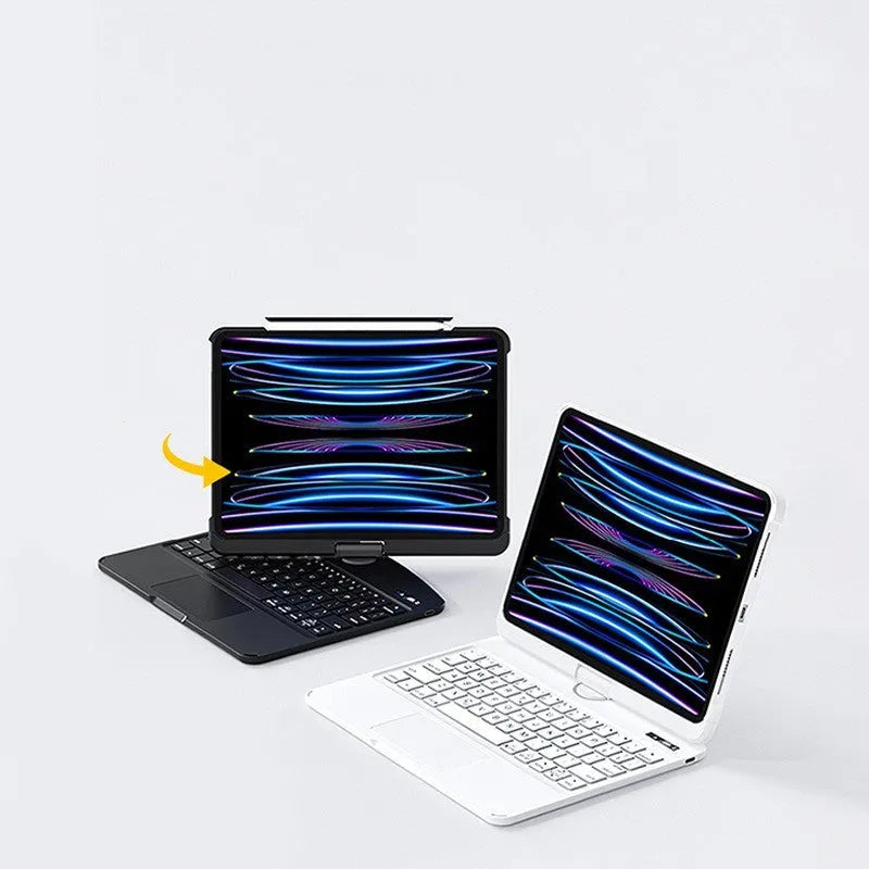 Transparent protective case with integrated wireless keyboard for iPad Pro and iPad Air tablets