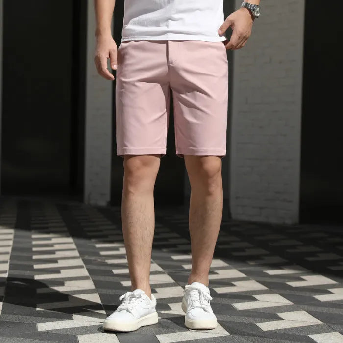 Men's loose elastic waistband fifth pants in solid colour casual styling