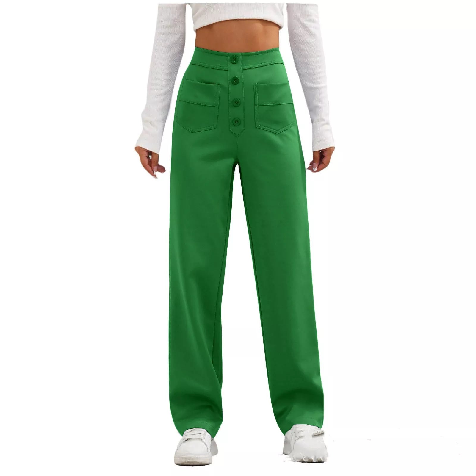 Women's high waist trousers in casual loose fit with pockets, available in multiple colors