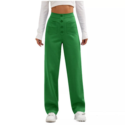 Women's high waist trousers in casual loose fit with pockets, available in multiple colors