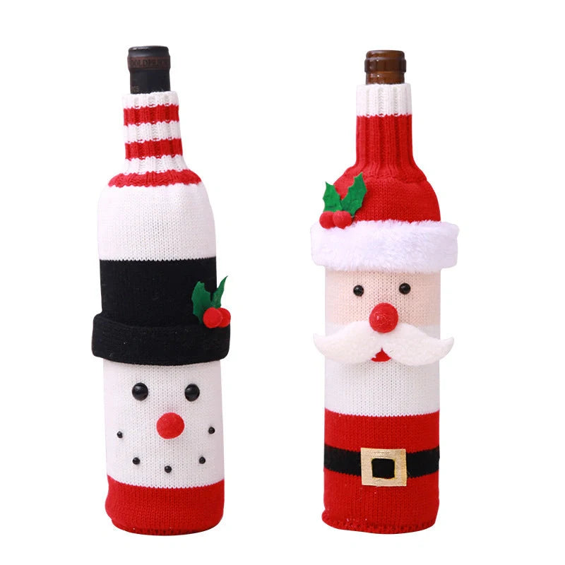 Festive Christmas wine bottle socks in vibrant colors, perfect for holiday decor
