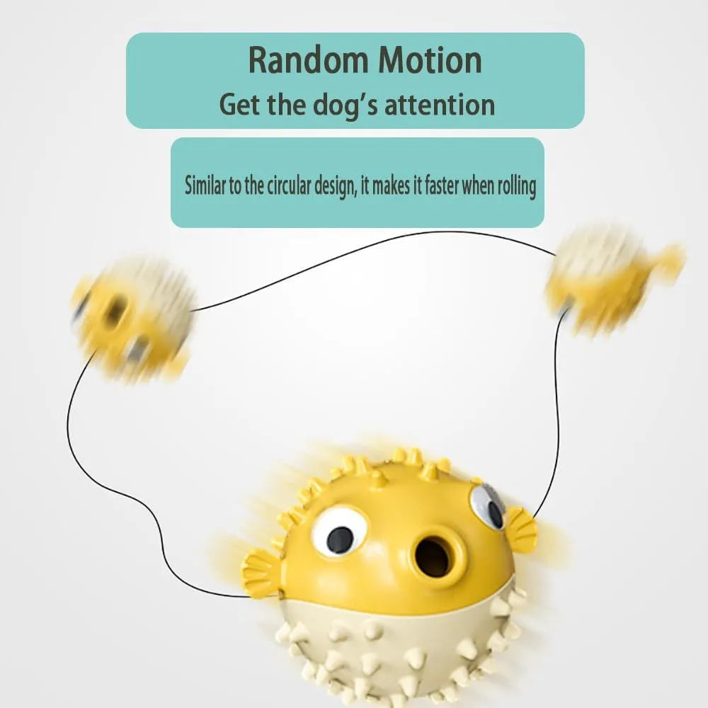 Green fish-shaped interactive dog toy with treat dispensing feature and internal bell for medium large dogs