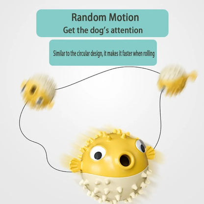 Green fish-shaped interactive dog toy with treat dispensing feature and internal bell for medium large dogs