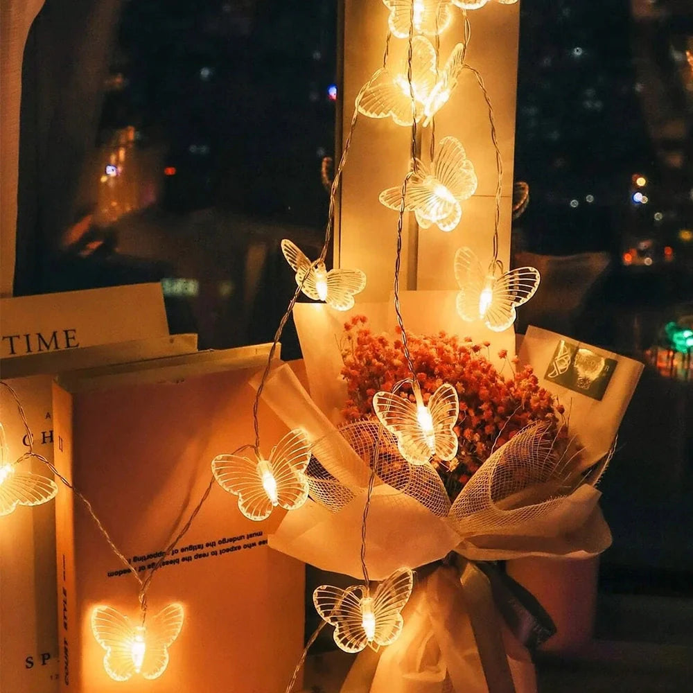 3-metre Christmas light string with 20 butterfly-shaped lights, battery-powered for festive decoration