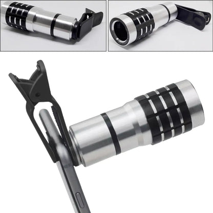 12x telescopic smartphone lens with universal collar clip for outdoor filming and distance photography