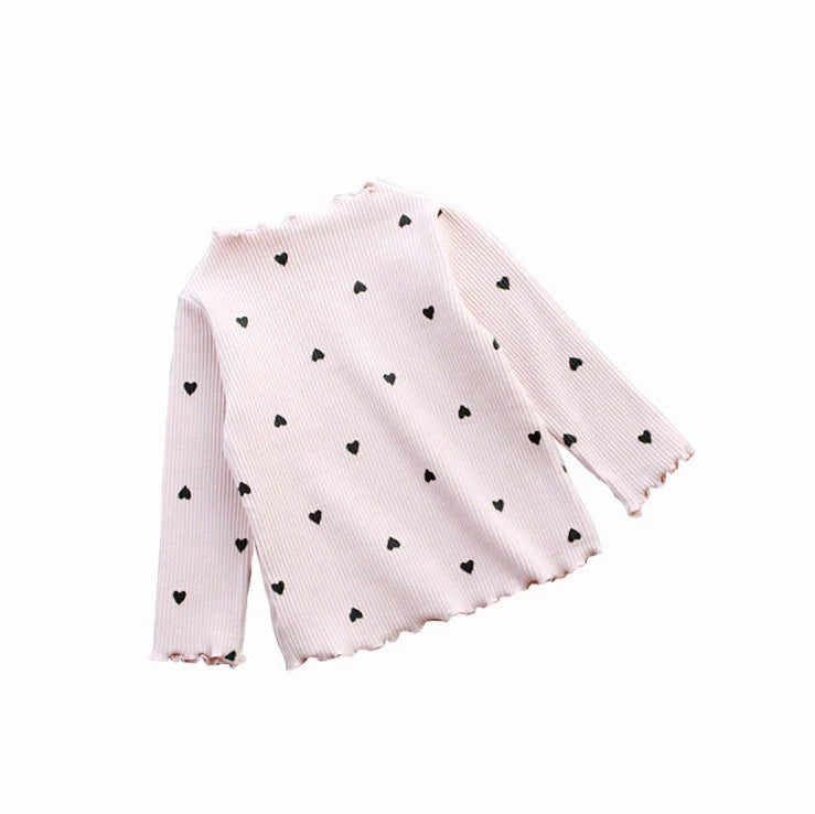 Children's long-sleeved cotton T-shirt in beige, pink, black, white or yellow with size options from 90cm to 130cm