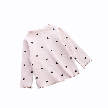 Children's long-sleeved cotton T-shirt in beige, pink, black, white or yellow with size options from 90cm to 130cm