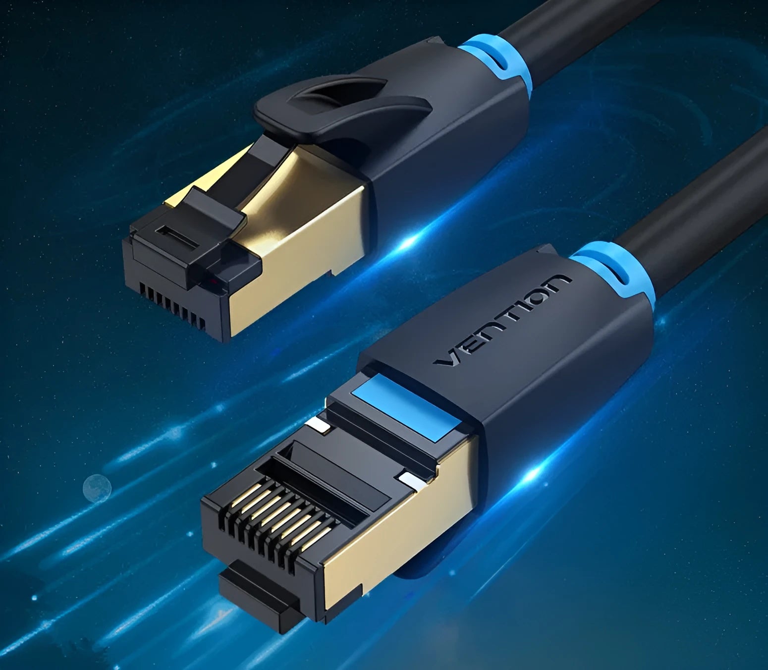 Cat8 flat and round shielded Ethernet cable with RJ45 connectors for 10G network speed