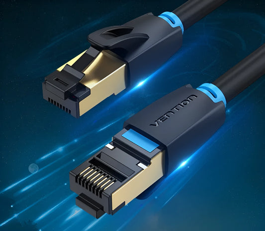 Cat8 flat and round shielded Ethernet cable with RJ45 connectors for 10G network speed