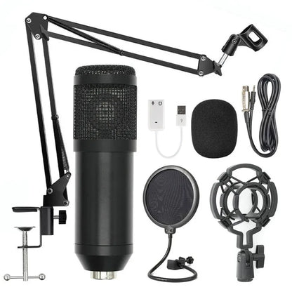 BM-800 condenser microphone stand set with professional recording microphone on desktop