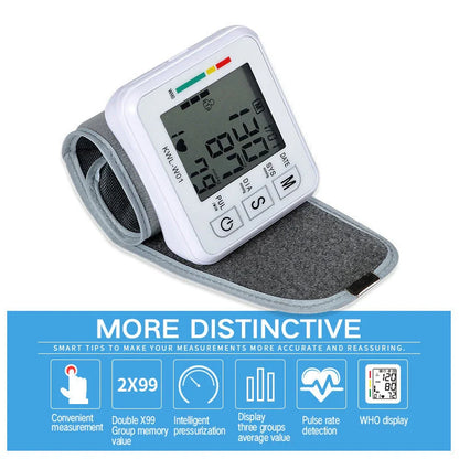 Wrist-worn digital blood pressure monitor with automatic measurement, voice playback, and advanced data tracking features